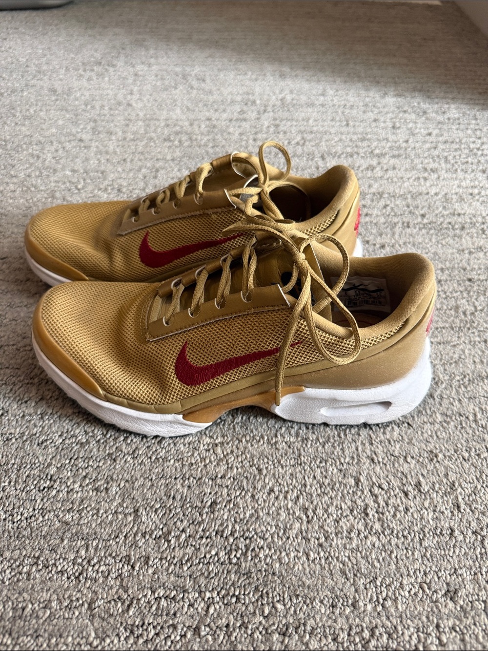 Nike Women’s Gold Sneakers with Red Swoosh